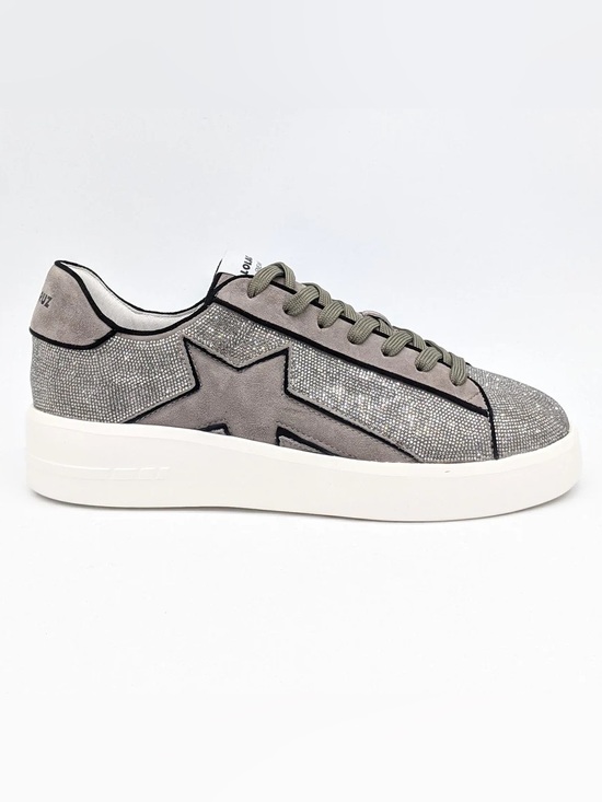 Lola Cruz Shoes - Lola Cruz Supernova Silver Glitter Suede Star Patch Grey Sneakers Shoes Size 37